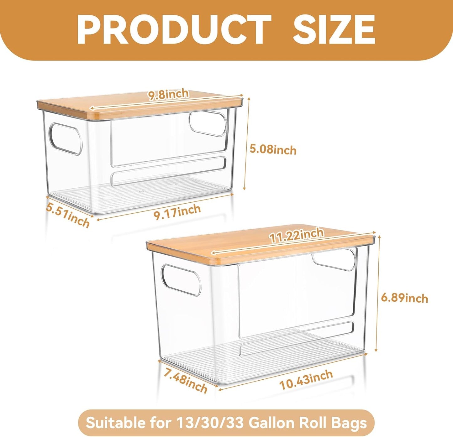 Trash Bag Holder Dispenser 2 Pack, Garbage Bag Dispenser with Bamboo Lid & Handles
