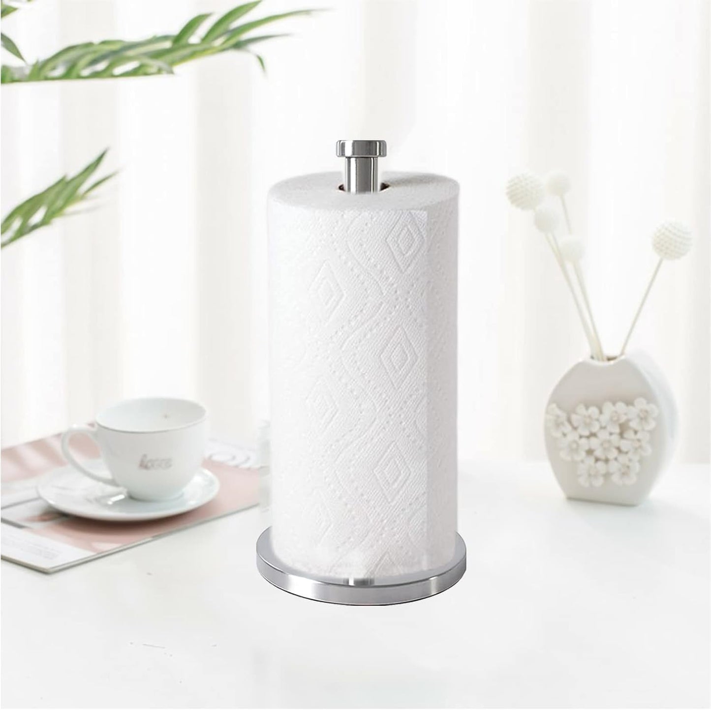 Silver Standing Paper Towel Holder for Kitchen& Bathroom Countertop,Under Counter, Table Or BBQ