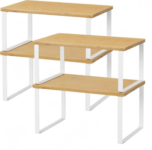 Bamboo Kitchen Cabinet and Counter Shelf Organizer, Stackable & Expandable, Set of 4