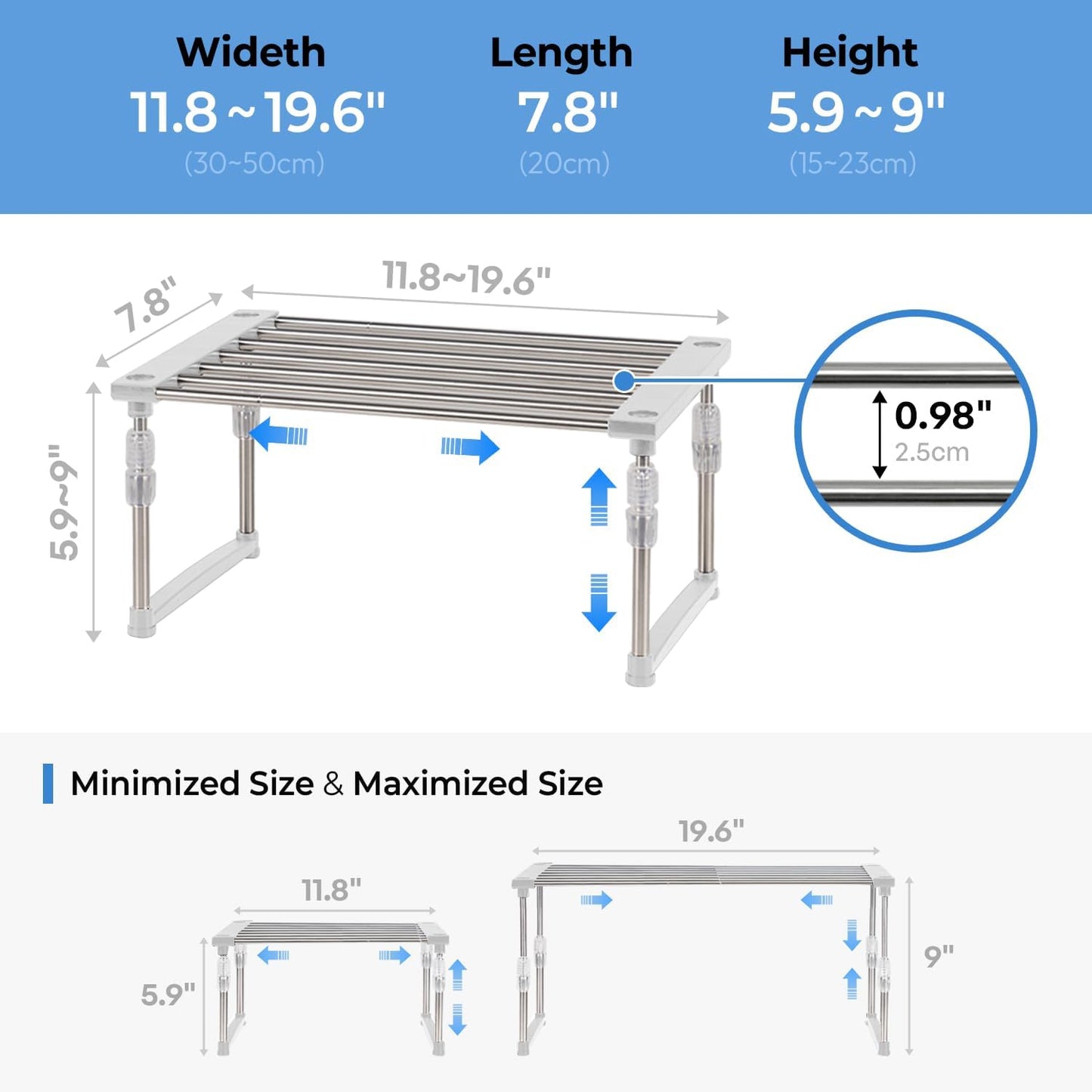 Expandable Cabinet Organizer, Set of 1 Width & Height-Adjustable Kitchen Cabinet Organizer Shelf