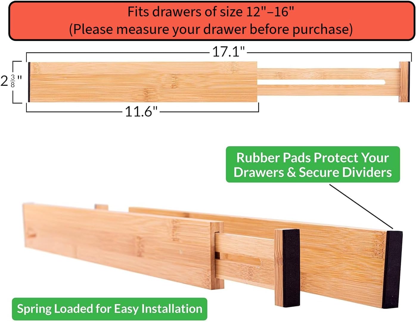 Adjustable Bamboo Drawer Dividers – SMALL SIZE