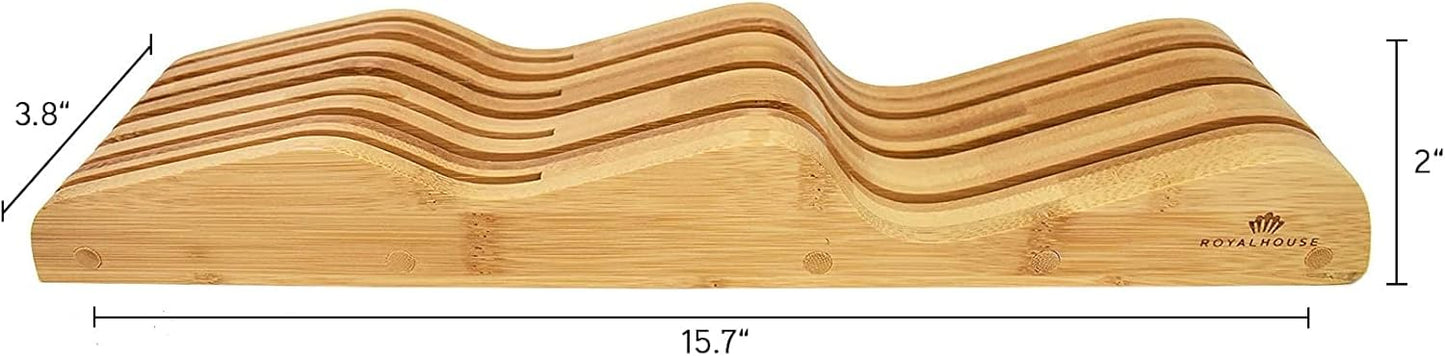 Bamboo Knife Block Holder, In-Drawer Knife Drawer Organizer,Knife Block without Knives