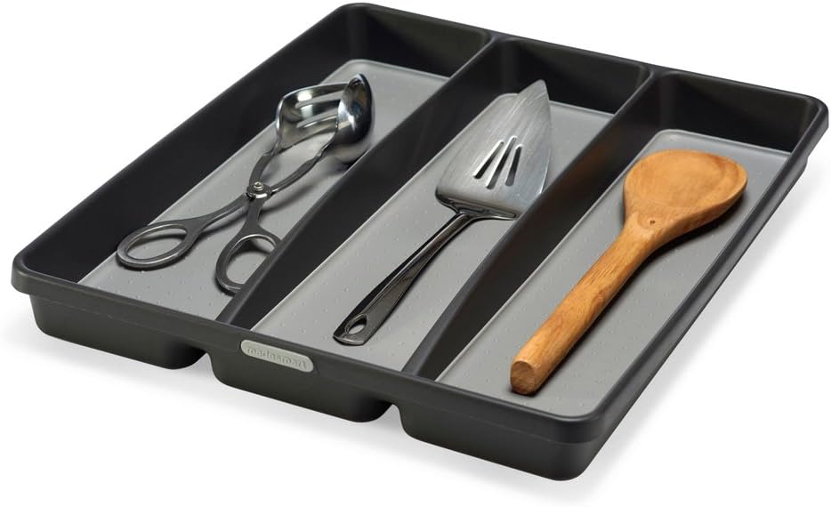 Classic Utensil Tray - Granite | CLASSIC COLLECTION | 3-Compartments | Kitchen Organizer | Non-slip Lining and Rubber Feet | Easy to Clean | BPA-Free Large