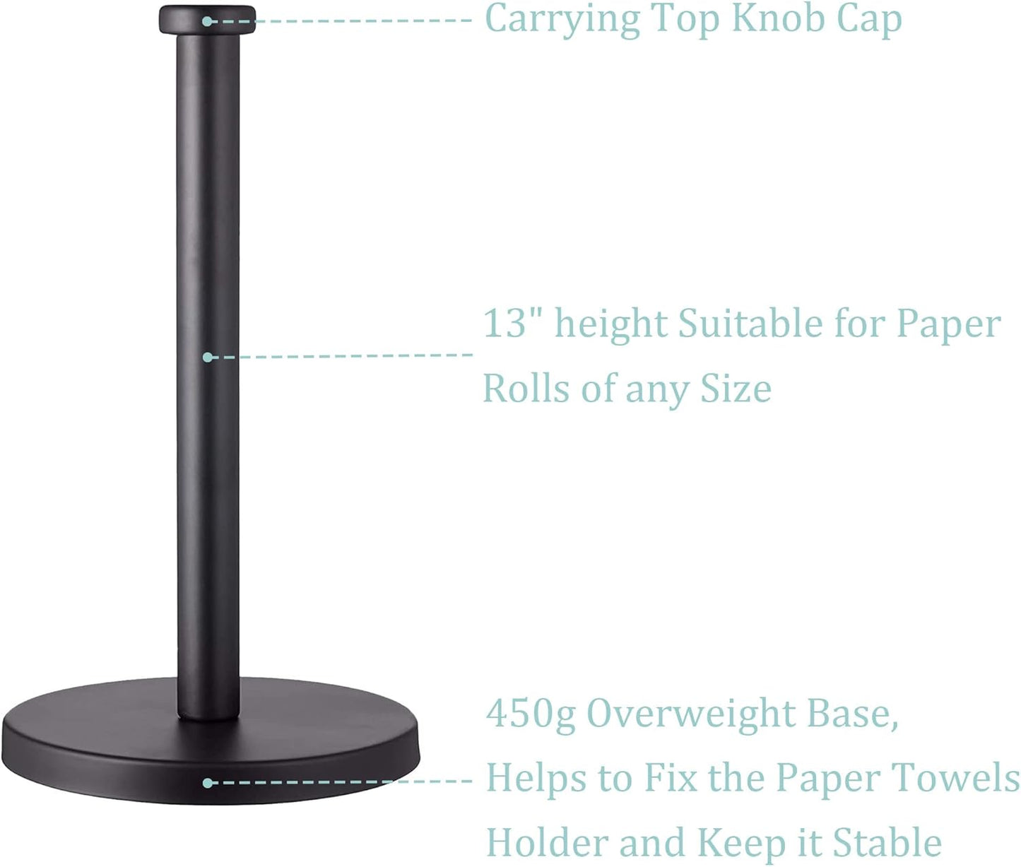 Black Standing Paper Towel Holder for Kitchen& Bathroom Countertop,Under Counter, Table Or BBQ
