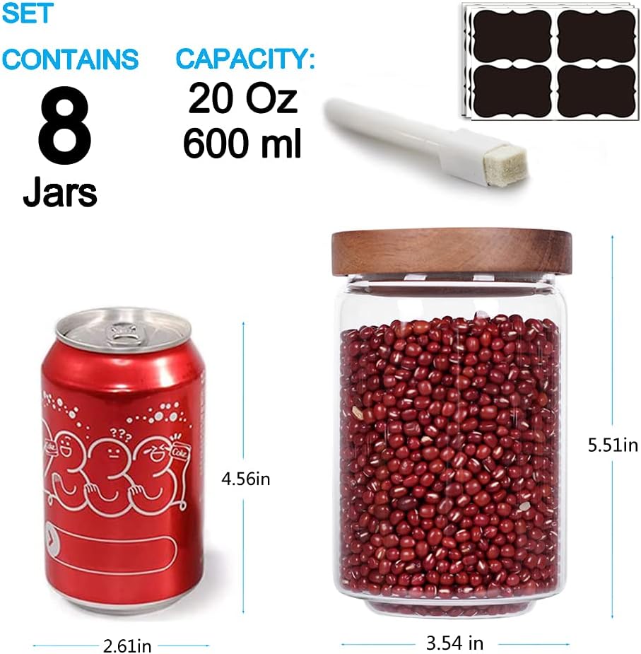 Stackable Kitchen Canisters Set of 8,High Borosilicate Glass Cylinder Airtight Food Storage