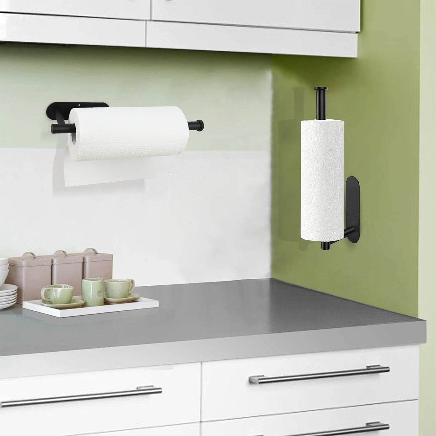 Paper Towel Holder, Black Paper Towel Holder Under Cabinet, Self-Adhesive or Drilling
