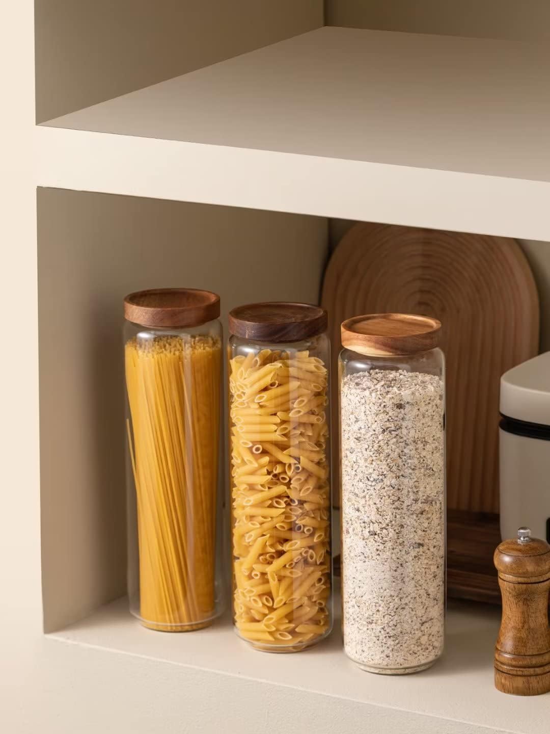 Airtight Food Storage Containers Set of 3, 54 Ounce Glass Storage Containers with Bamboo lids
