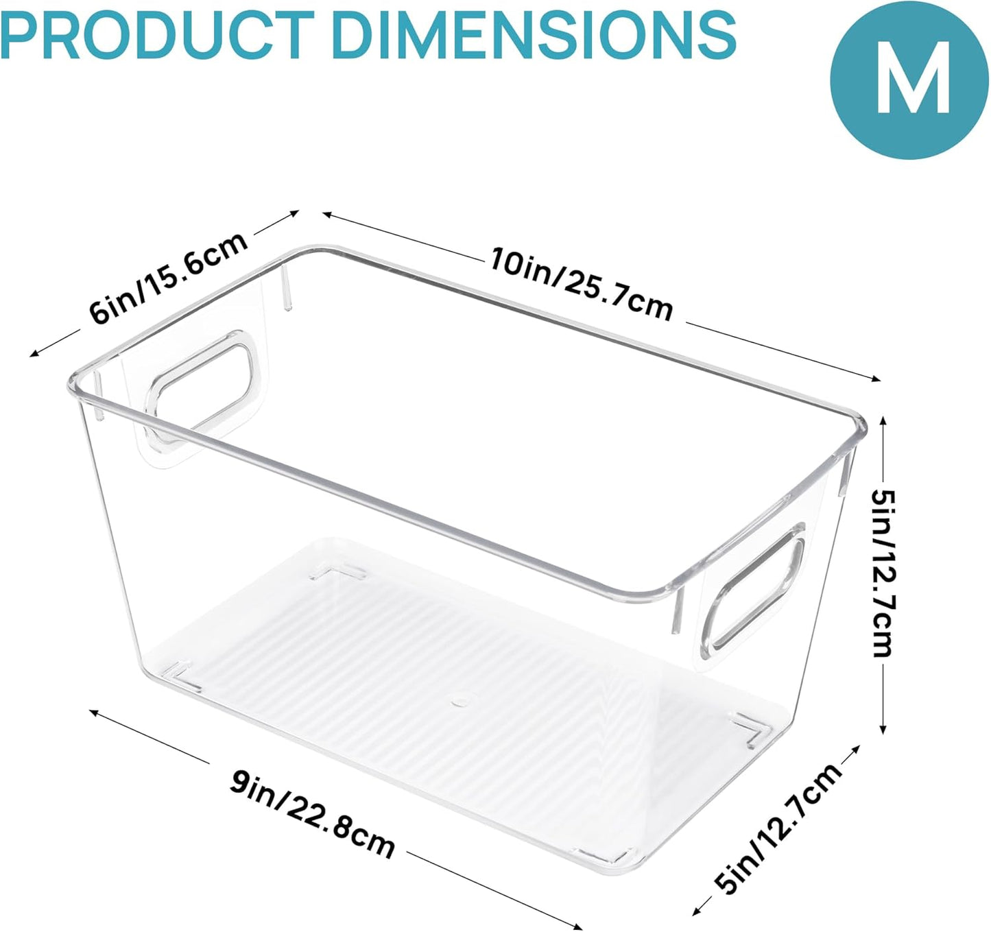 Clear Plastic Storage Bins, 2 PCS Pantry Organizer Bins with Handle for Refrigerator, Fridge