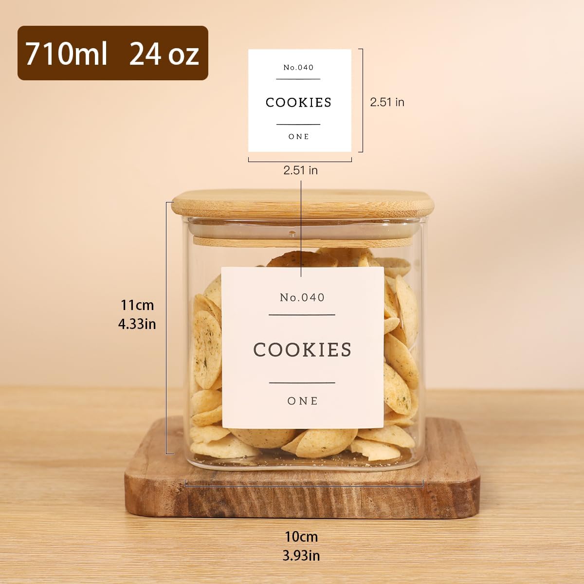 6 Pack Square Glass Pantry Storage Containers with 132 Kitchen Food Pantry Labels