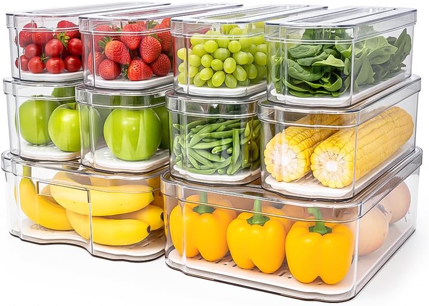 10 Pack Refrigerator Organizers, Clear Container and Organizer Bins with Lids