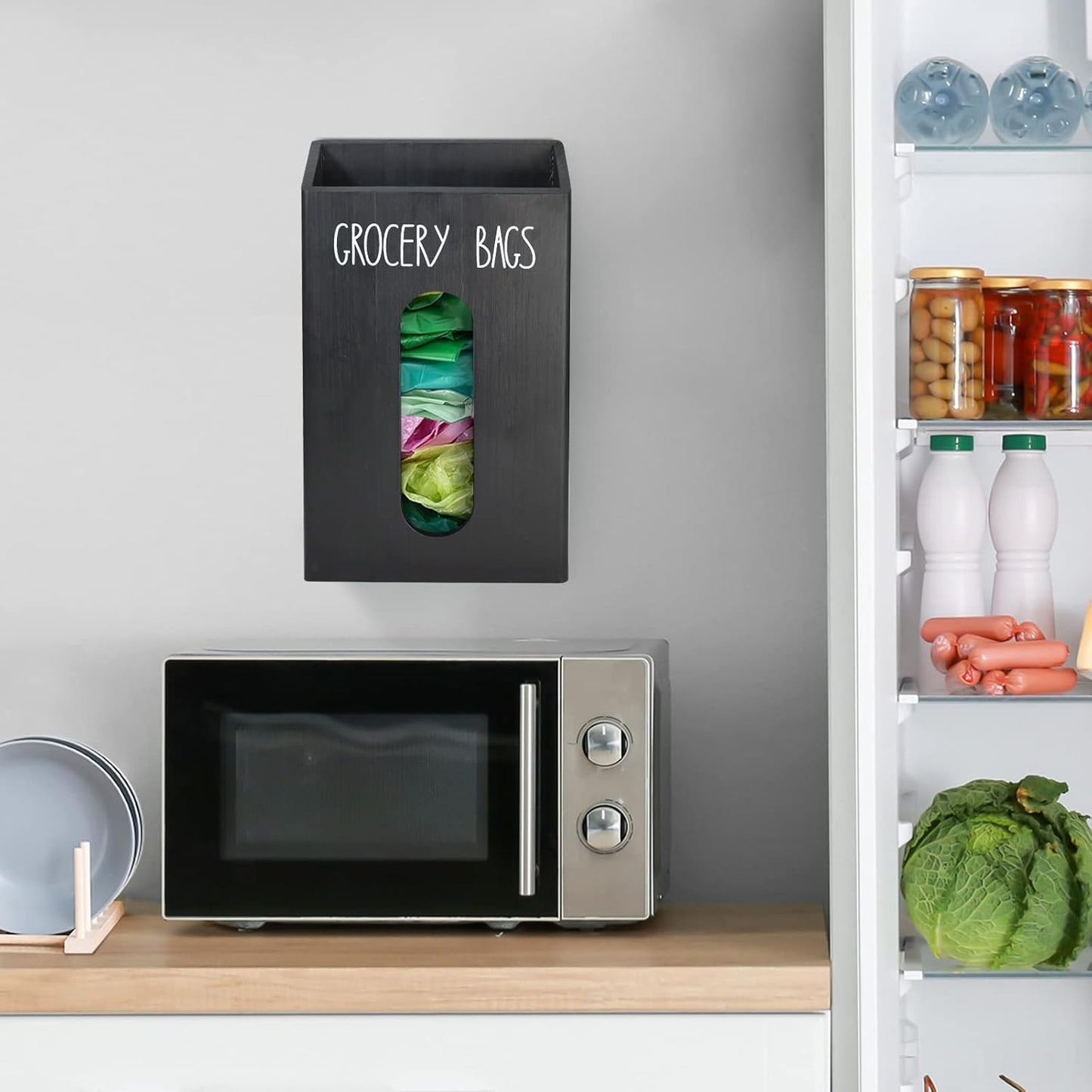 Farmhouse Wooden Grocery Bag Holder and Dispenser
