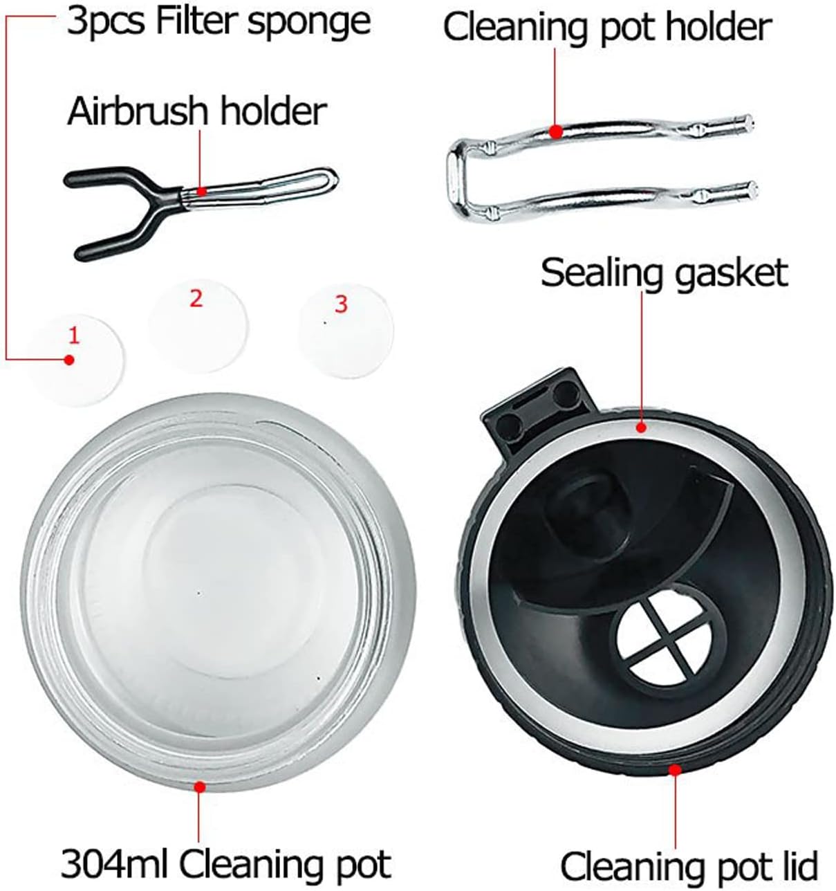 Airbrush Cleaning Pot with Holder - Weighted Glass Jar Waste Collector & Stabilizer