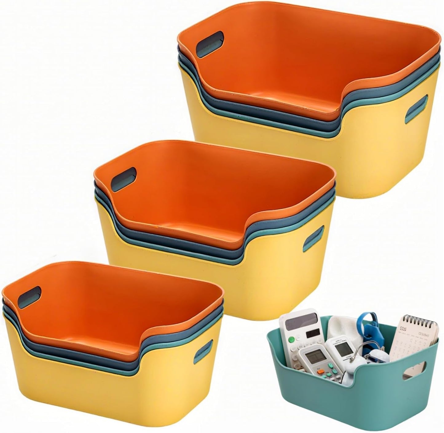 12 Pack Plastic Storage Bins and Baskets, Classroom Organizer Bins with Built-in Handle