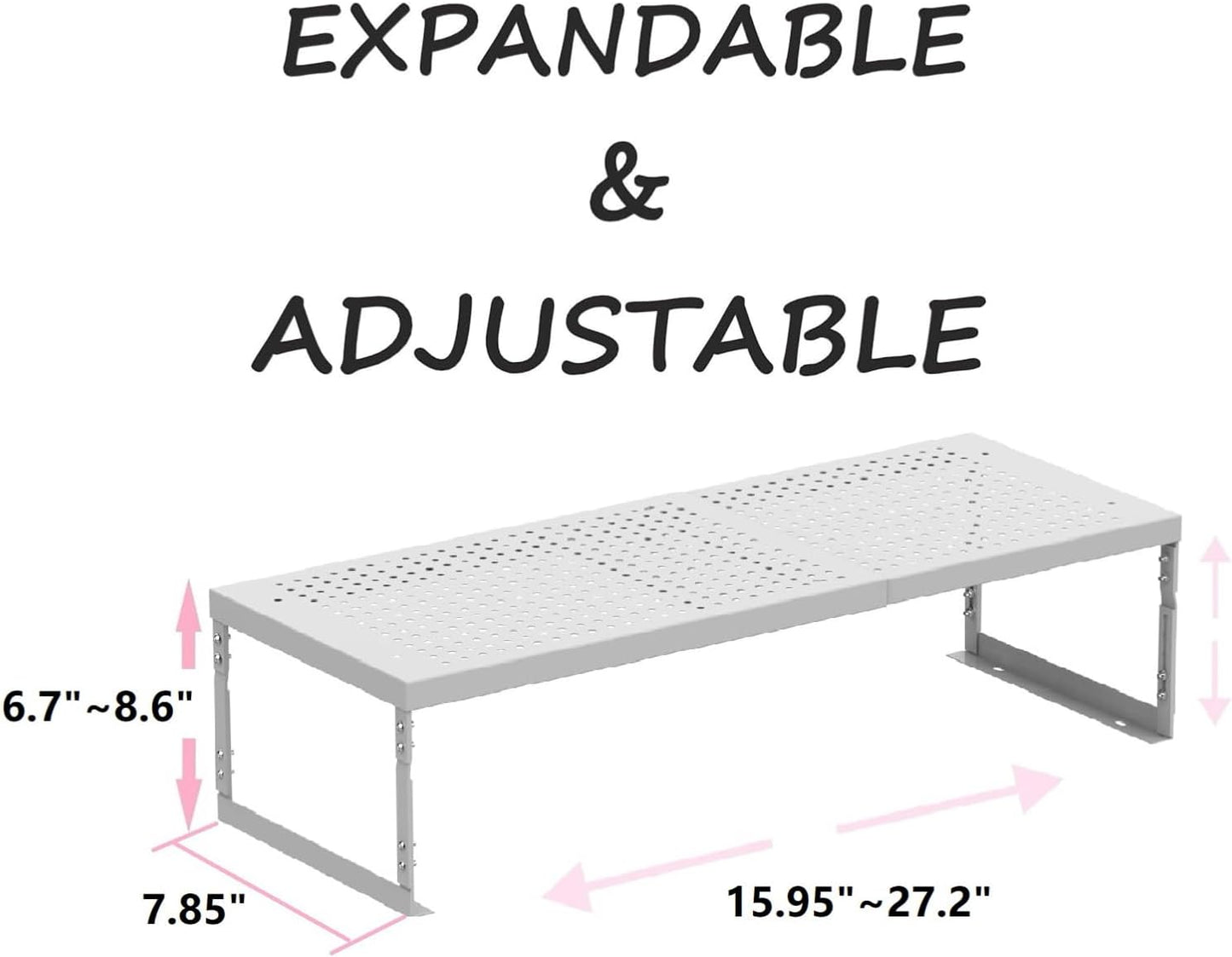 Stackable Expandable Metal Shelf Organizer - Adjustable Wire Storage Rack with Holes for Kitchen