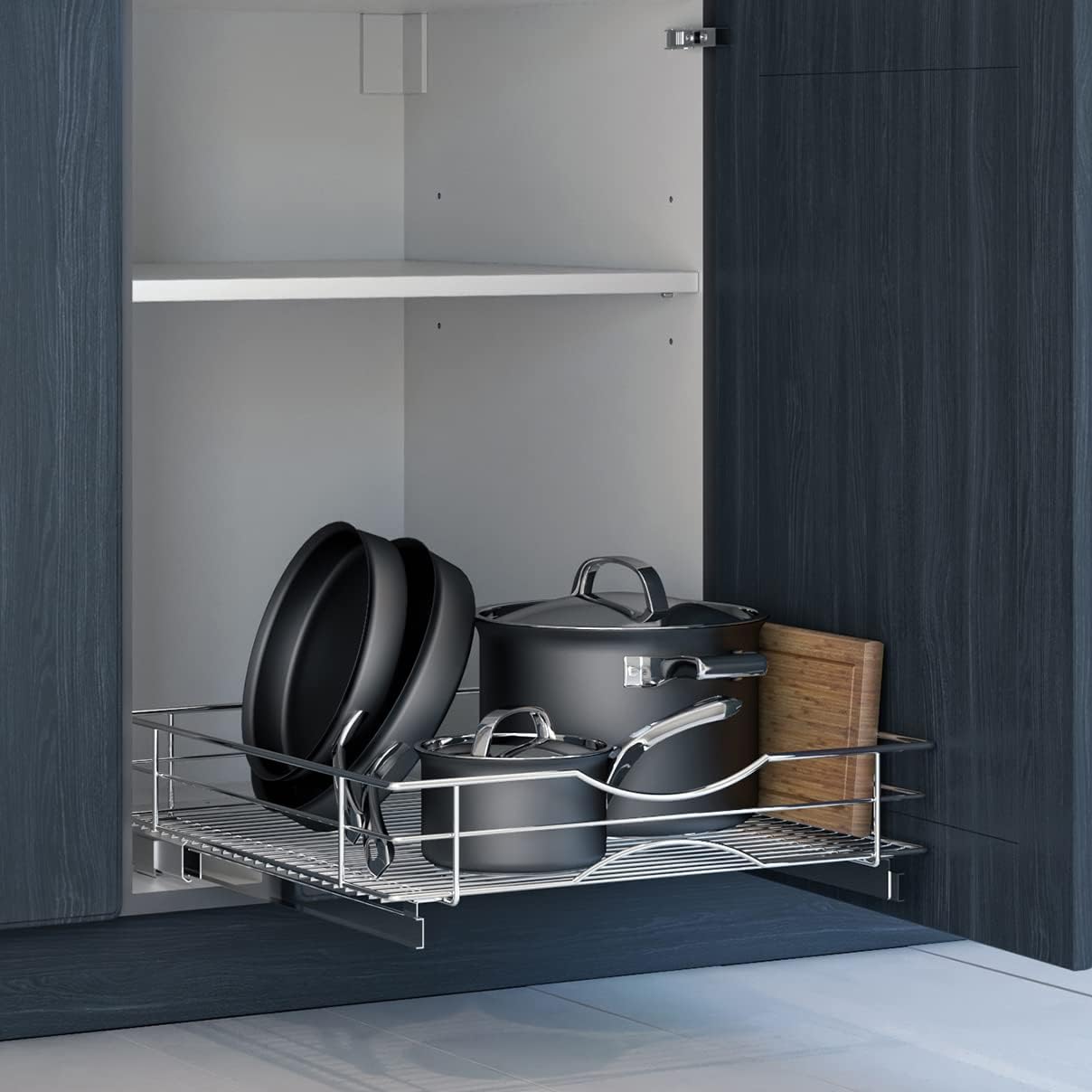 Pull Out Kitchen Cabinet Organizer with Slide Out Drawer for Space Saving Storage, 20” W x 21” L
