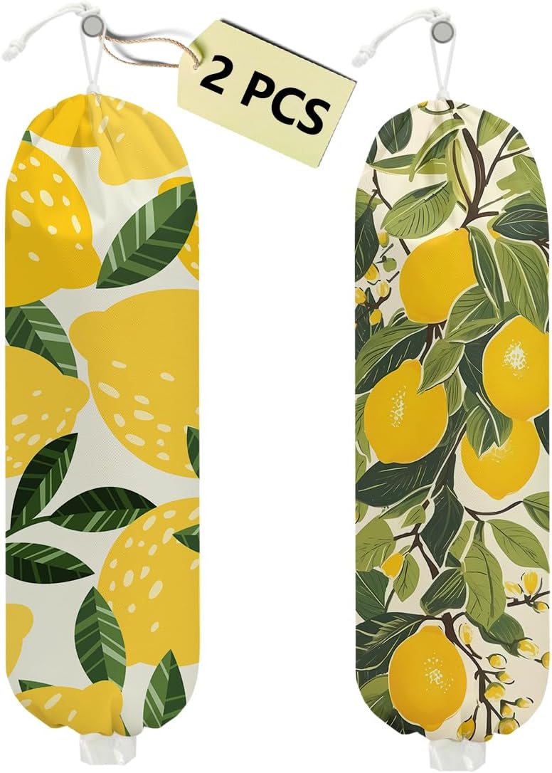 2 Pcs Lemon Plastic Bag Holder, Wall Mount Grocery Bag Holder for Plastic Bags