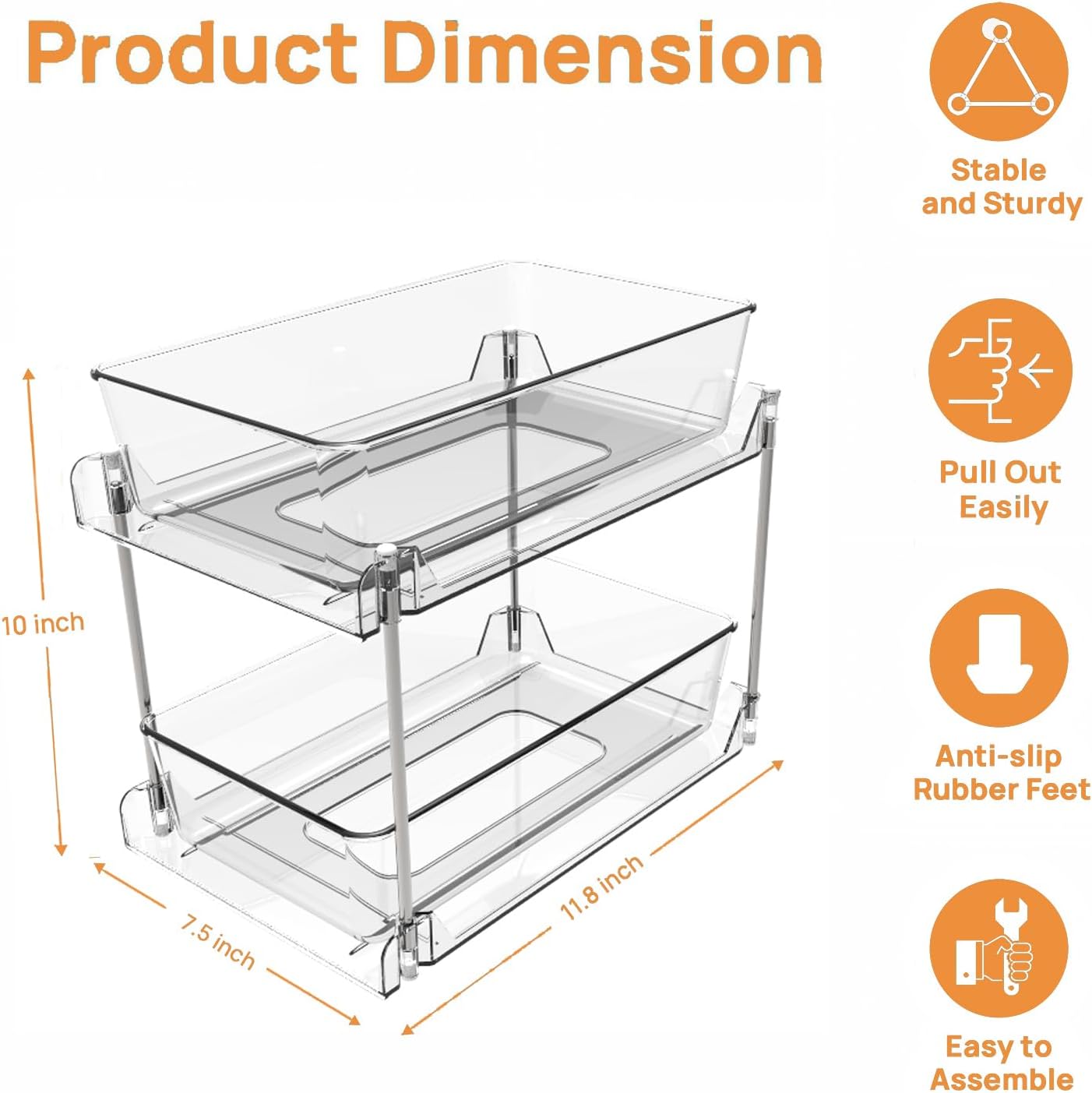 2 Pack Bathroom Organizer,2 Tier Clear Under Sink Organizers Vanity Countertop Storage Container,Cabinet Drawers Bins, Pull-Out Organization with Track for Pantry, Kitchen
