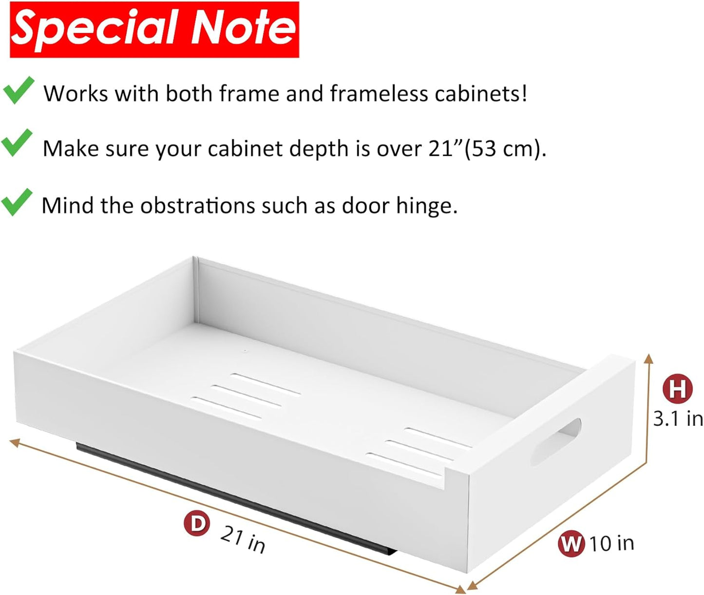 1 Pack | 21" Deep Pull Out Cabinet Organizer Adhesive