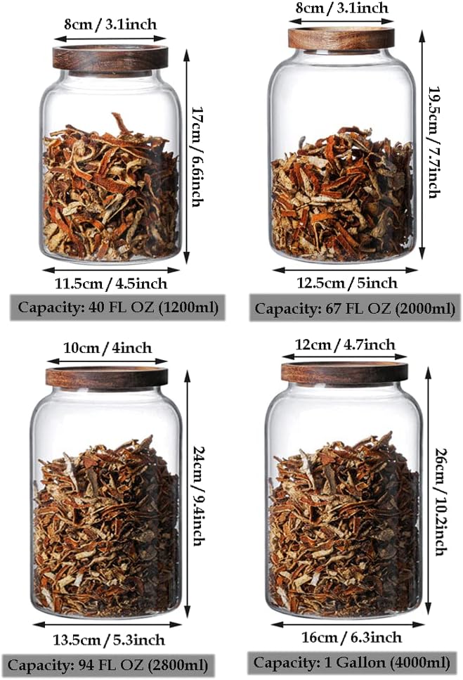 Large Glass Jars with Airtight Wooden Lid, Food Storage Glass Canister