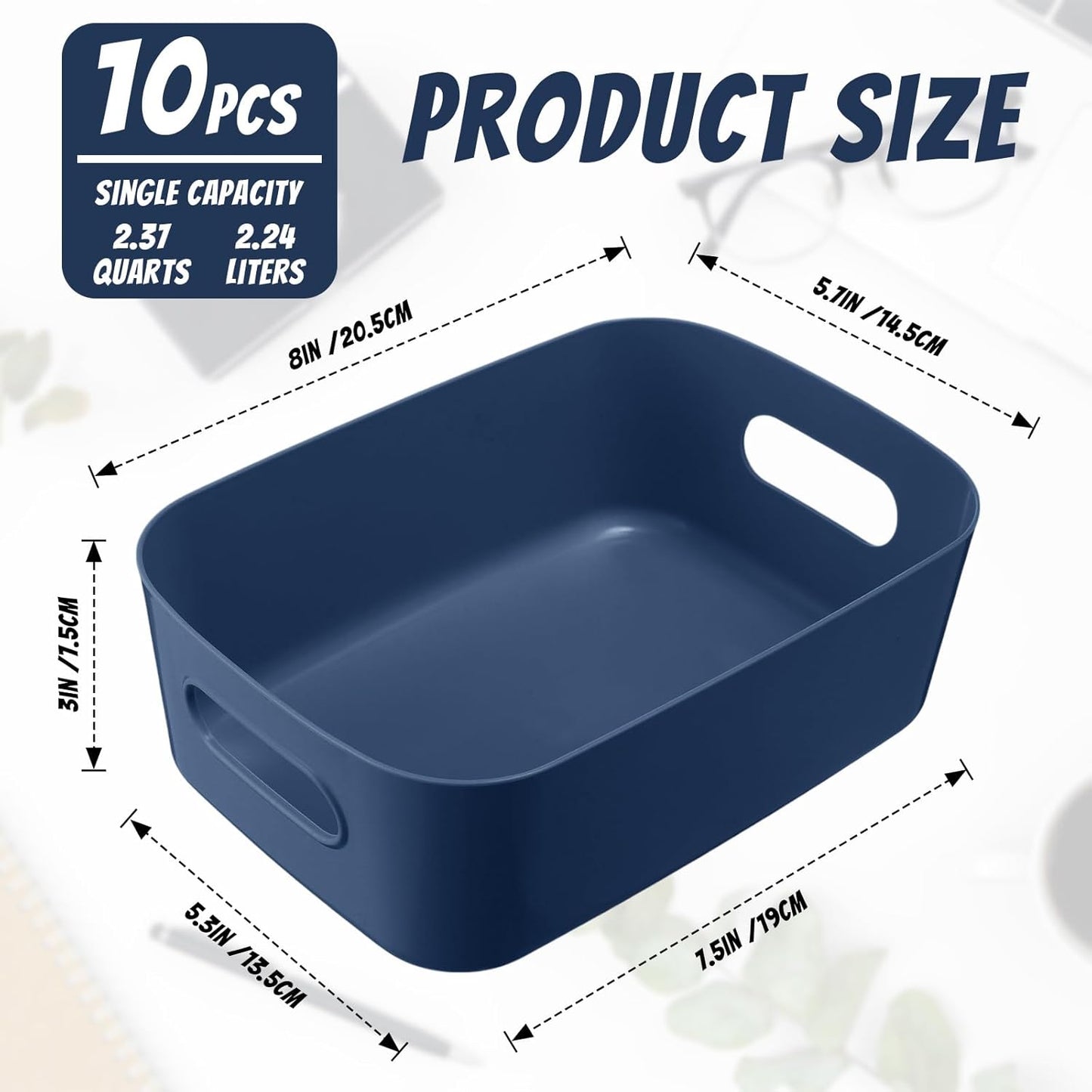 Plastic Storage Bins 10 Pcs Blue Pantry Organizer Bins Small Baskets Storage Containers for Home Kitchen (8 x 5.7 x 3 Inch)