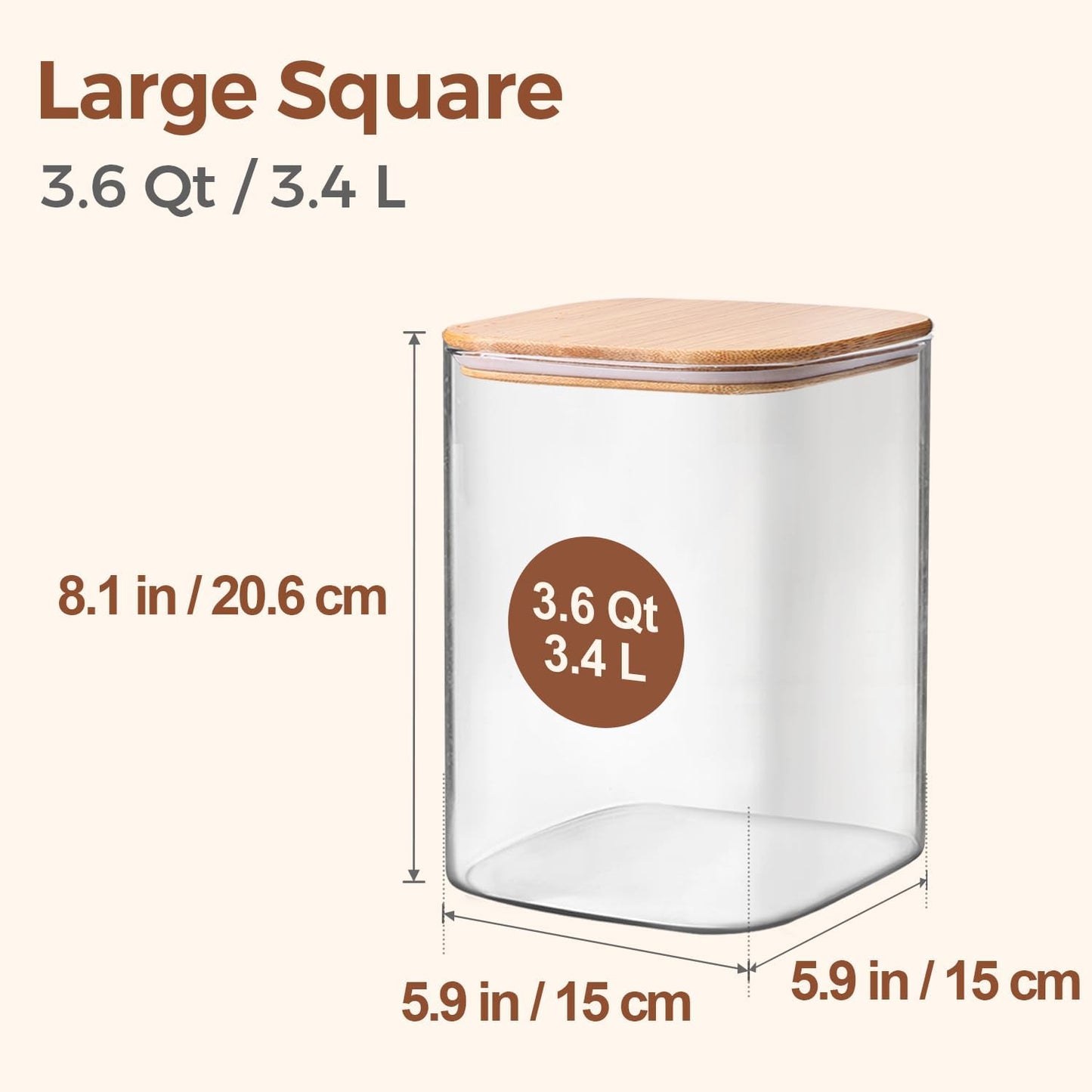 3.6 Qt Glass Food Storage Containers Set of 2, Large Storage Containers with Lids