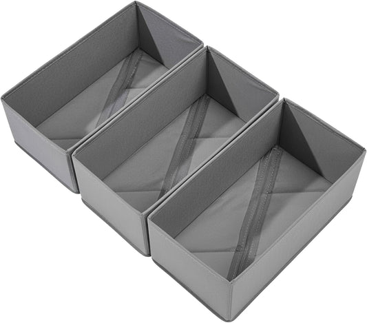 Sock Drawer Organizer 3 Pack - Collapsible Fabric Storage Bins for Underwear Divider