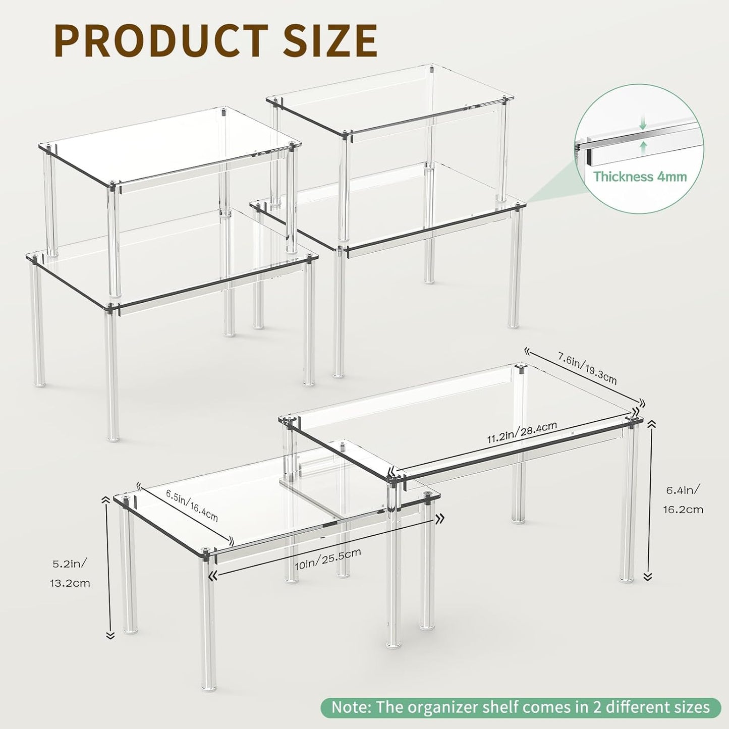 4Pack Acrylic Cabinet Organizer, Clear Cabinet Organizer Shelf