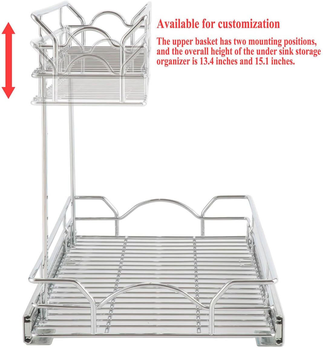 Under Sink Cabinet Organizer Two Tier Pull Out Shelf (14.75W x 17D)