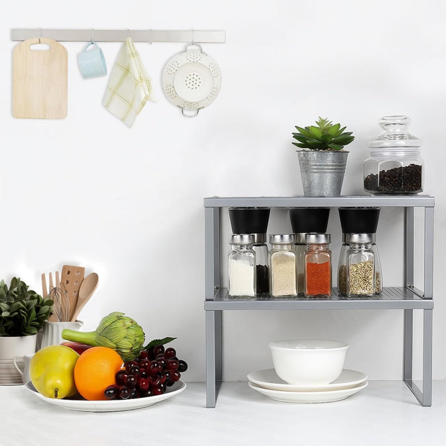 Kitchen Shelf Organizer for Counter Cupboard Pantry, Set of 2 Cabinet Shelf Organizer Spice Rack