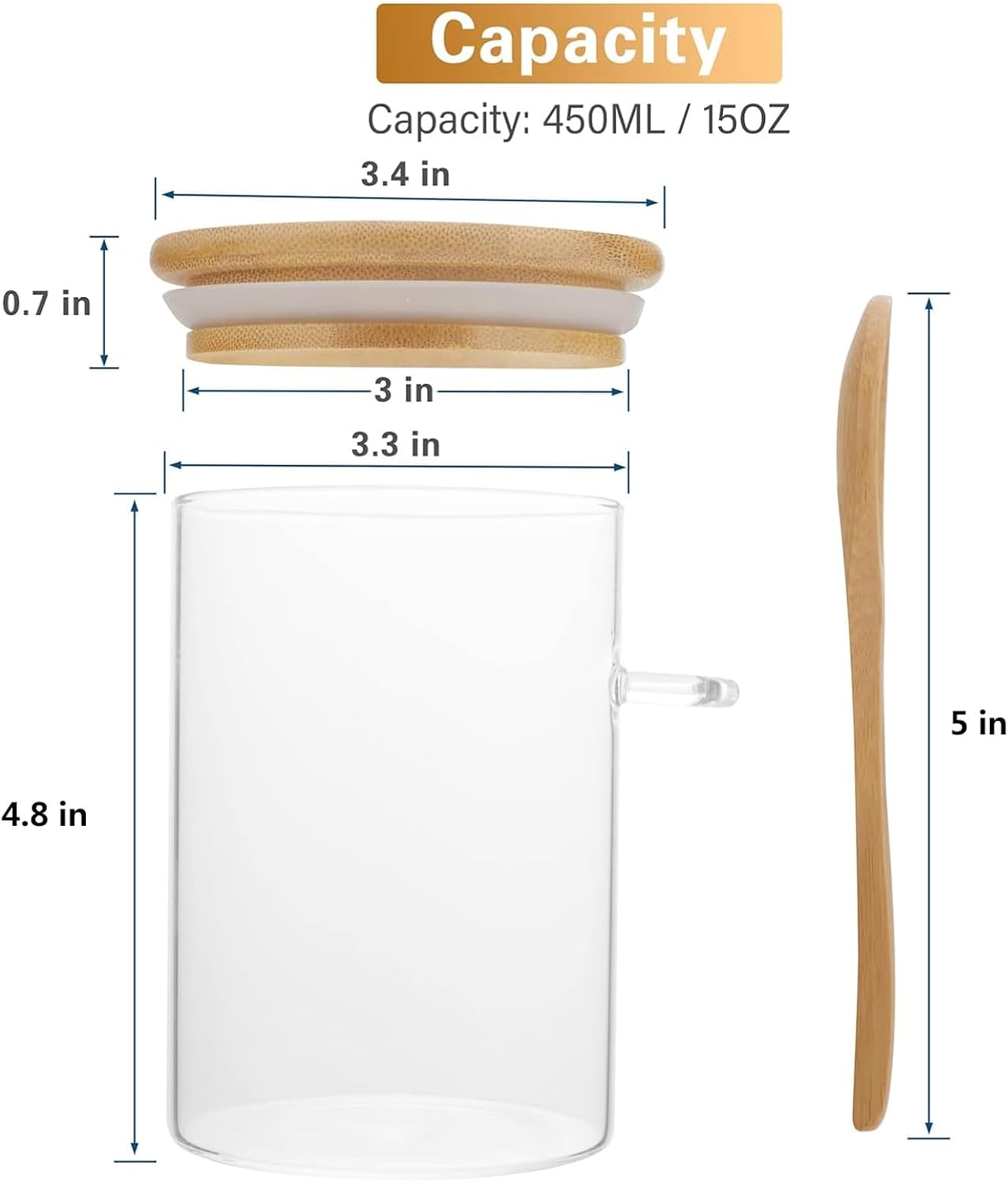 3 Pack Glass Containers Jars with Bamboo Airtight Lid and Spoon, 15Oz Glass Food Storage Canisters