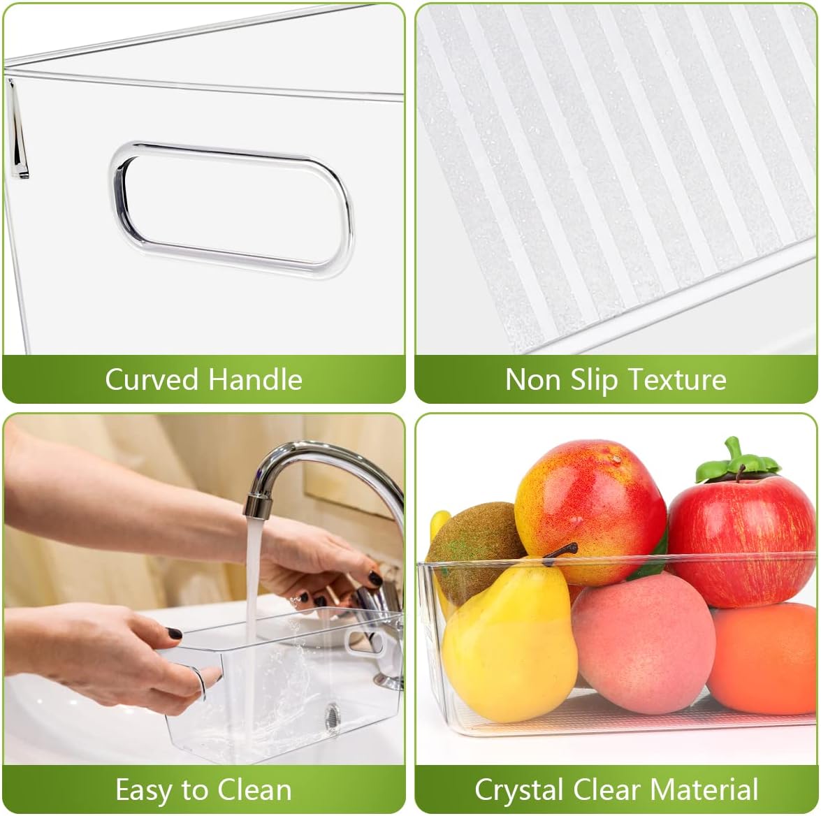 Set Of 10 Refrigerator Pantry Organizer Bins, Clear Plastic Food Storage Bins for Kitchen
