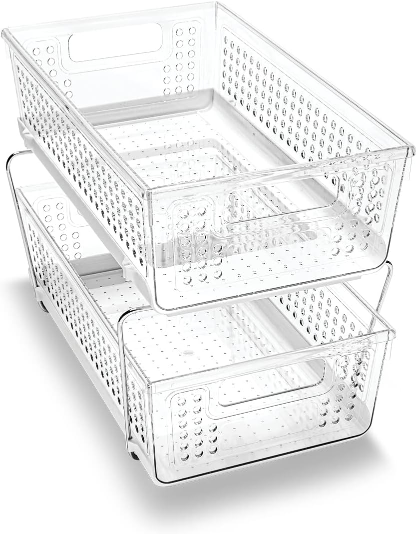 2 Tier Organizer, Under Cabinet Storage with Pull Out Sliding Drawers, for Cleaning Supplies