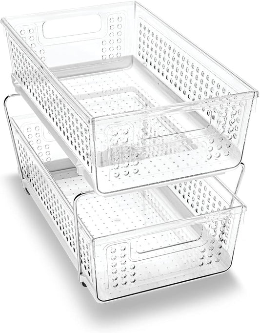 2 Tier Organizer, Under Cabinet Storage with Pull Out Sliding Drawers, for Cleaning Supplies