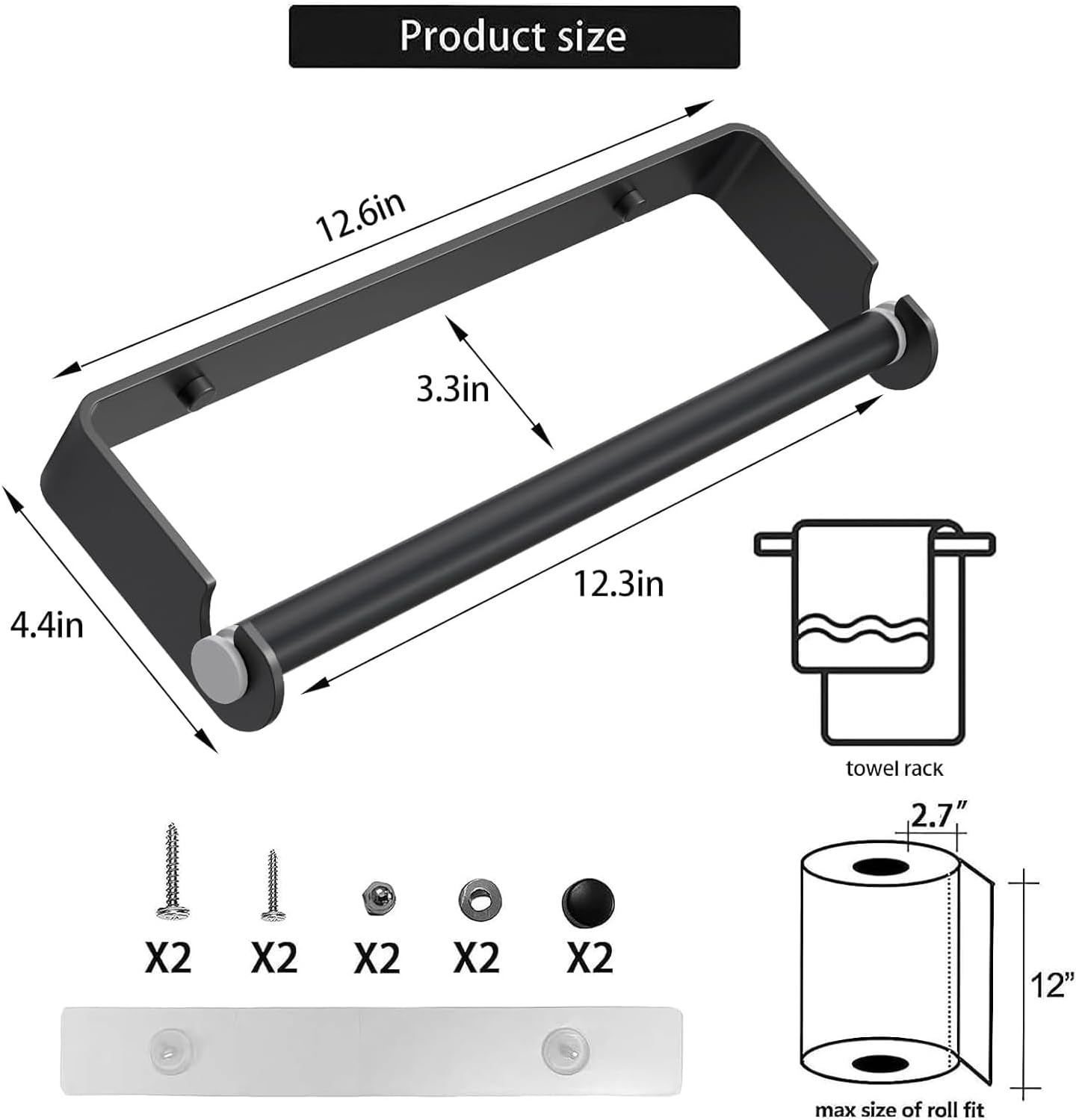 Under Cabinet Paper Towel Holder, Self Adhesive Wall Mount Paper Towel Holder for Kitchen or Bathroom Paper Towel Rack (Black)