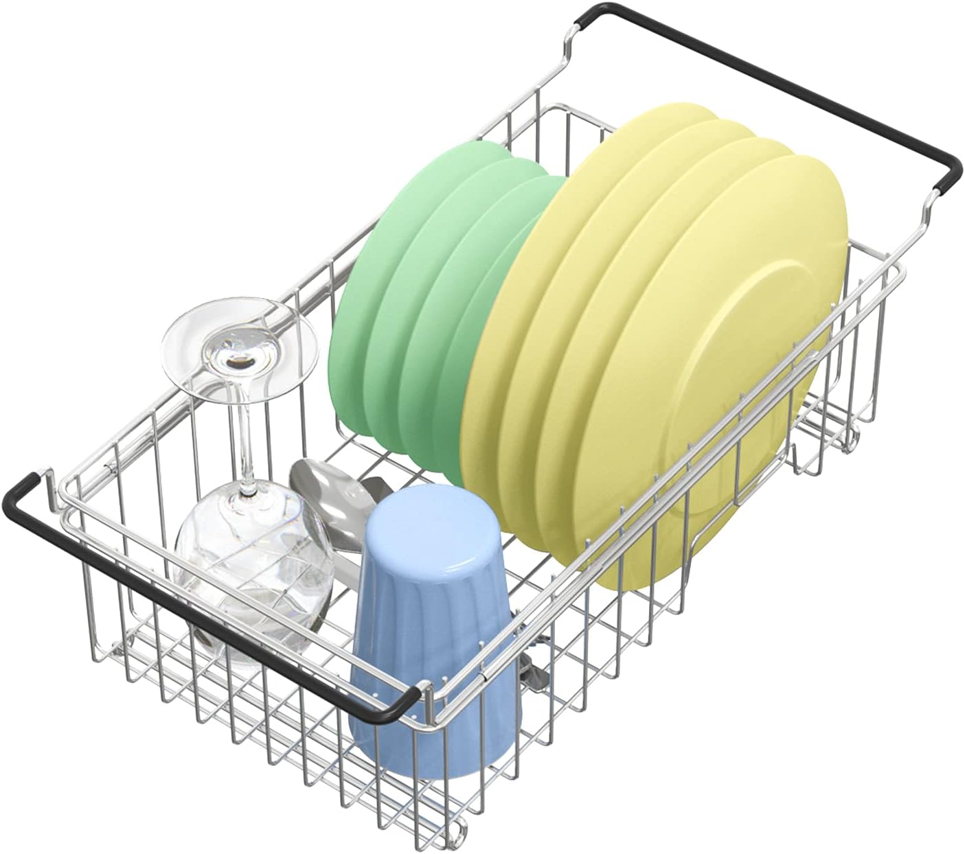 Expandable Dish Drying Rack Over the Sink Small Dish Drainer in Sink Adjustable Rustproof Sink Strainers for Kitchen-304 Stainless Steel
