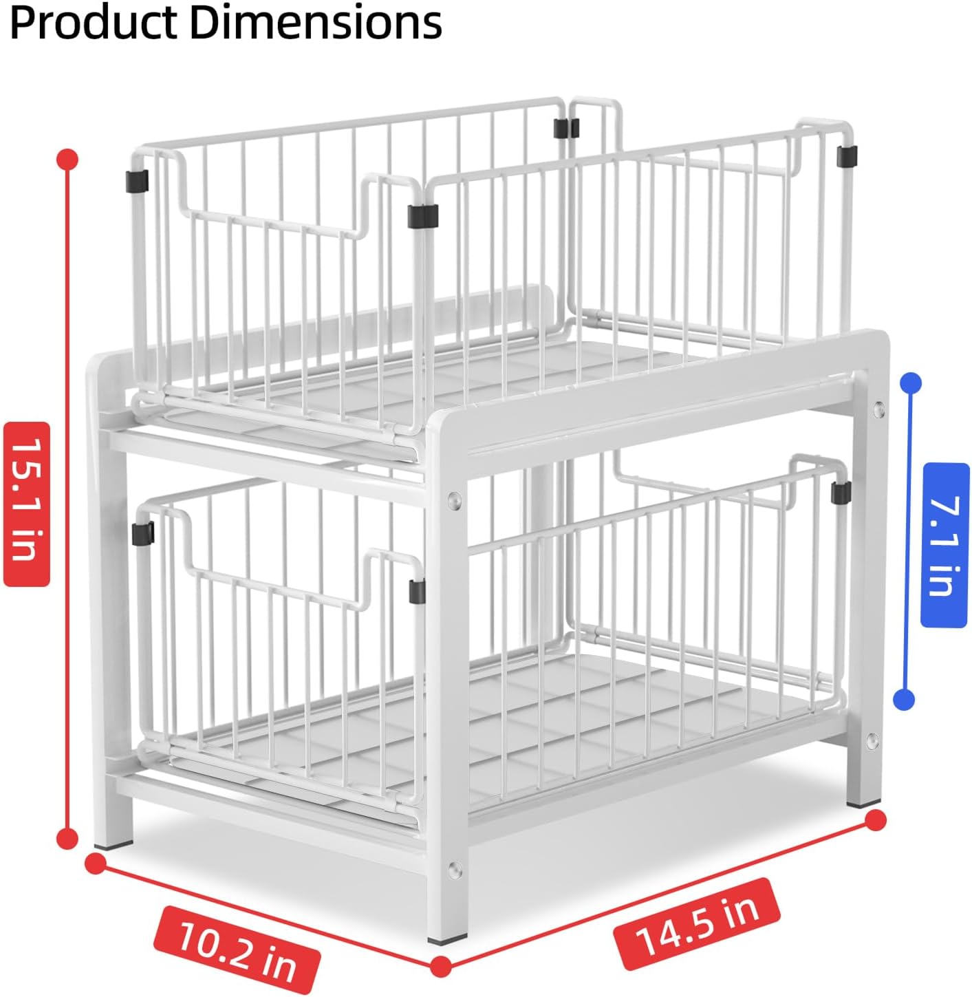 2 Tier Sliding Basket Drawer Organizer, Lxmons Pull Out Under Sink Cabinets Organizers