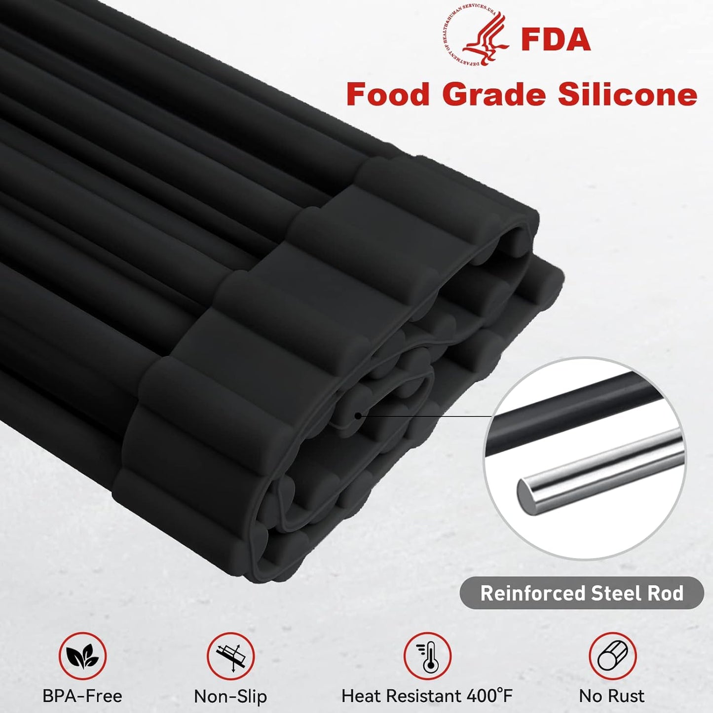 Roll Up Dish Drying Rack, Silicone Wrapped Over The Sink Dish Rack Foldable Dish Drainer Anti-Slip Dish Racks for Kitchen Counter, Multipurpose Kitchen Sink Drying Rack, 18" x 13", Black