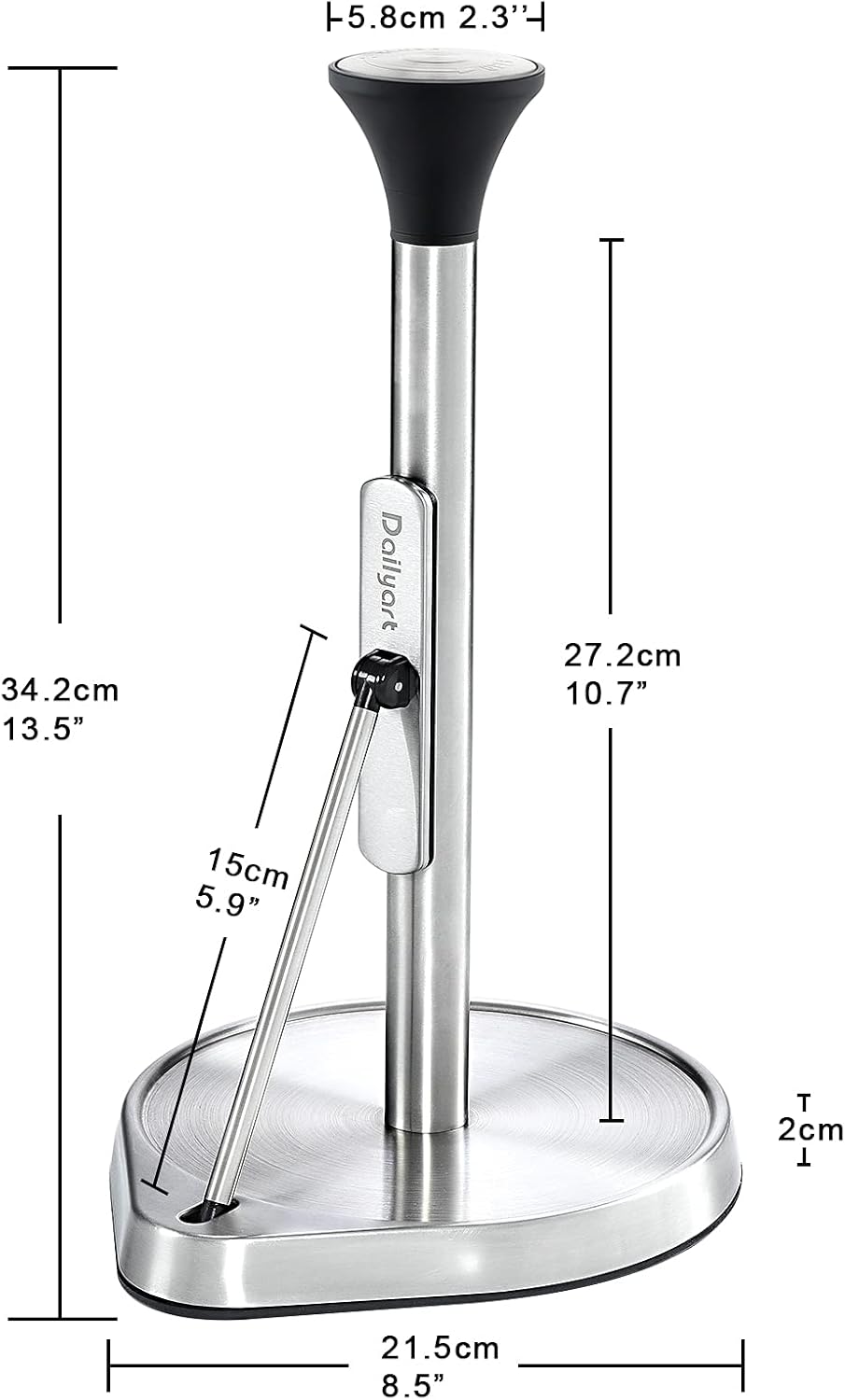Paper Towel Holder Stand for One Hand Tear with Tension Arm