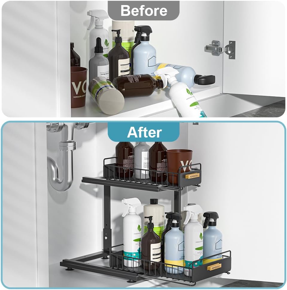 Under Sink Organizer Kitchen, 2 Tier Under Sink Organizers and Storage