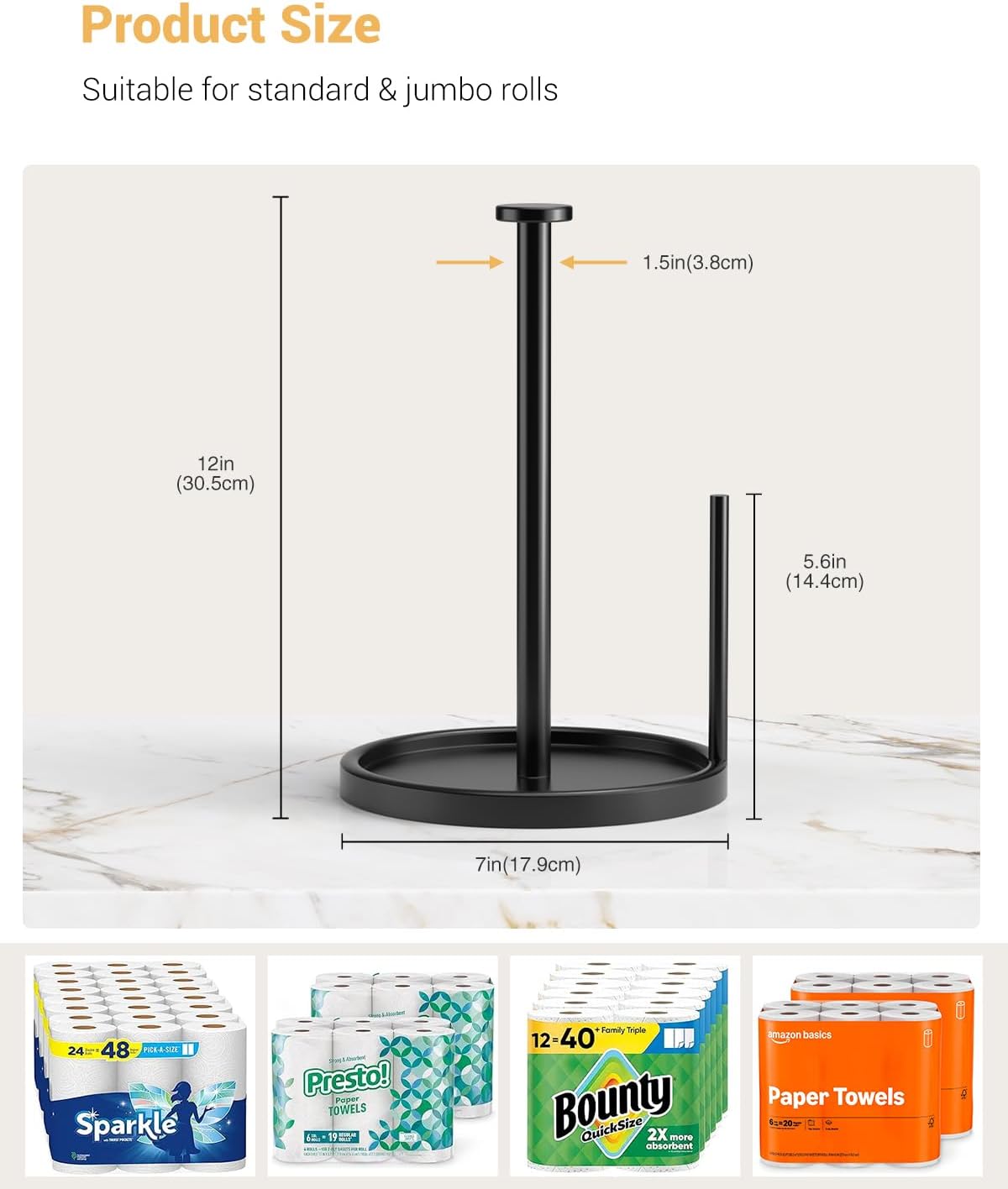 Paper Towel Holder Countertop, Anti Slip Base, Black