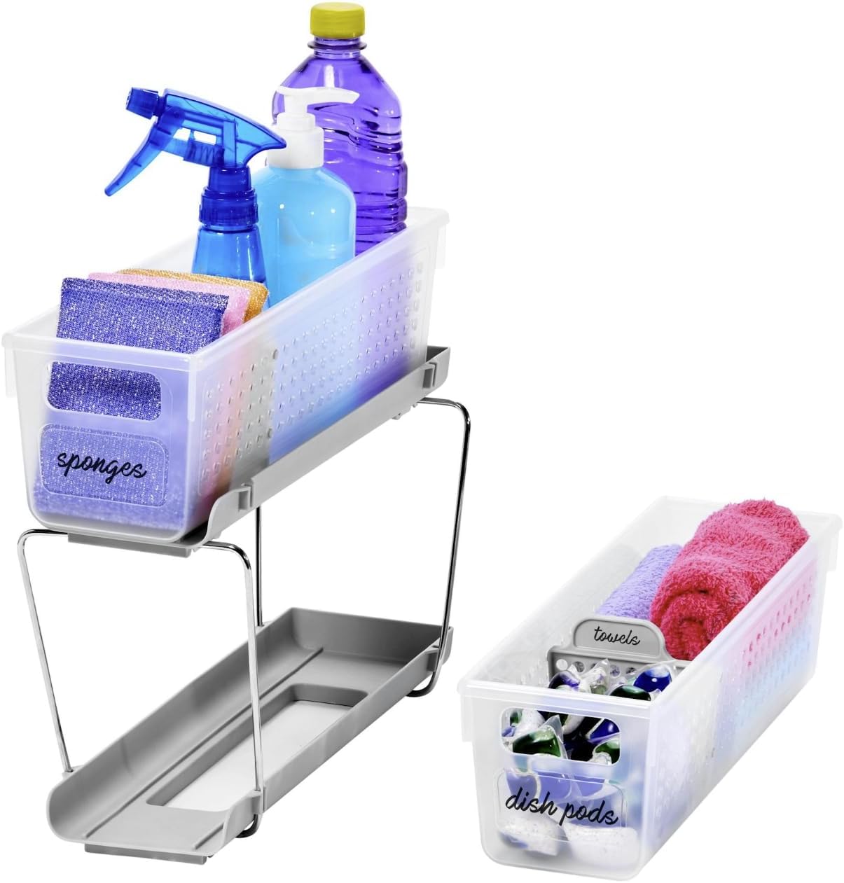 2-Tier Plastic Mini Multipurpose Organizer with Divided Slide-Out Storage Bins