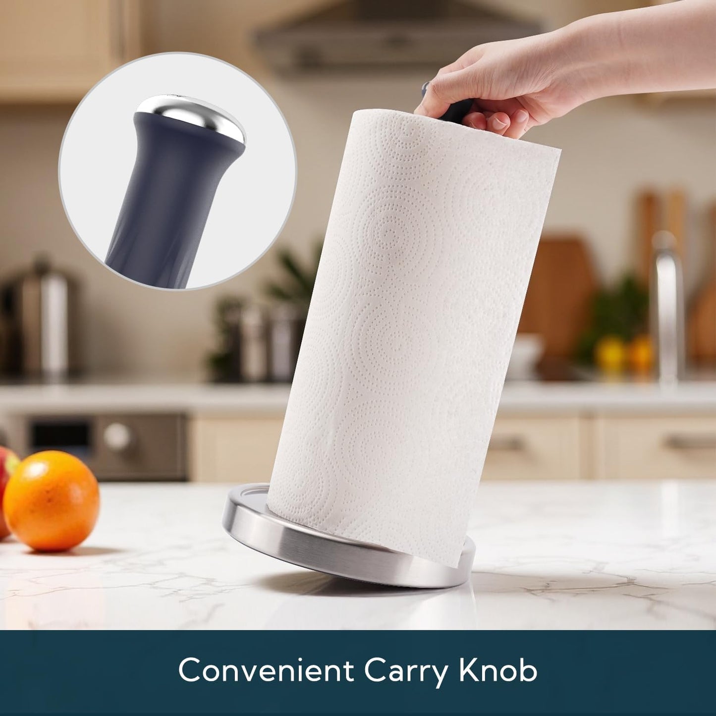 One-Handed Countertop Paper Towel Holder, Rotation Freestanding Kitchen Paper Holder Stand