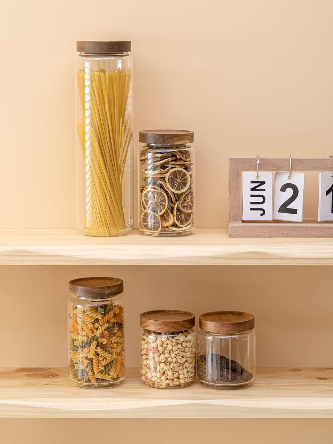 Airtight Food Storage Containers with Bamboo lids set of 5, Stackable Food Storage Containers