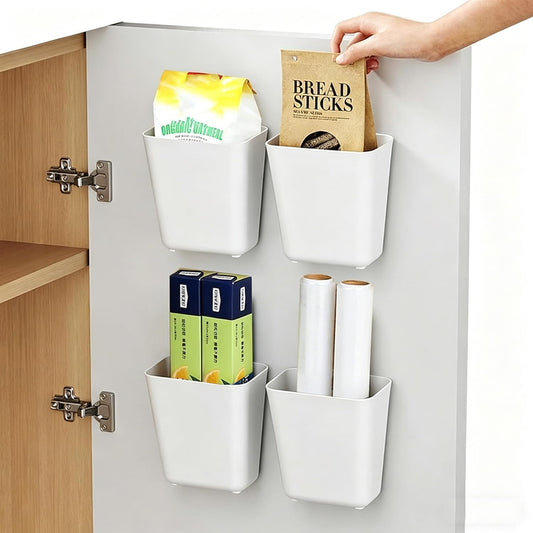 4 Pack Cabinet Door Organizer, Self Adhesive Wall Mount Storage Bins