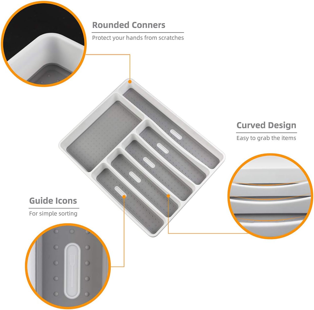 Silverware Organizer Tray for Drawer, 6 Compartment Kitchen Drawer Organizer