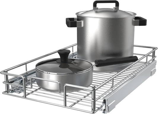 Pull Out Cabinet Organizer,Slide Out Kitchen Cabinet Storage Shelf and Drawer Organizer NEED 12" W and 22" D Cabinet, Chrome Finish (11 * 21 in)