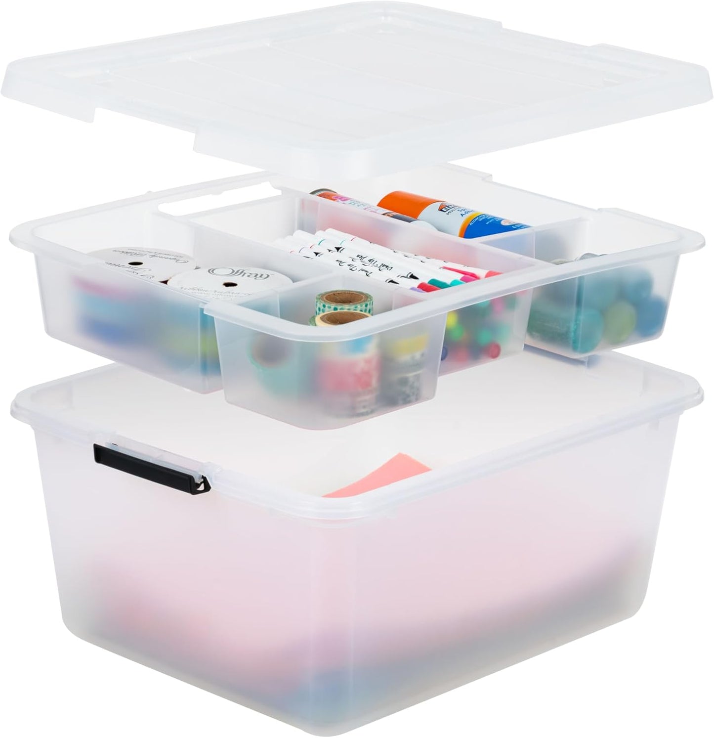 18 QT Clear Storage Organizer with Removable Dividers, Stackable Plastic Storage Box with Lid