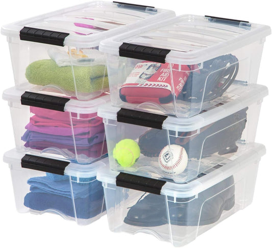 13 QT Plastic Storage Box with Lid and Latches - 6 Pack - BPA-Free