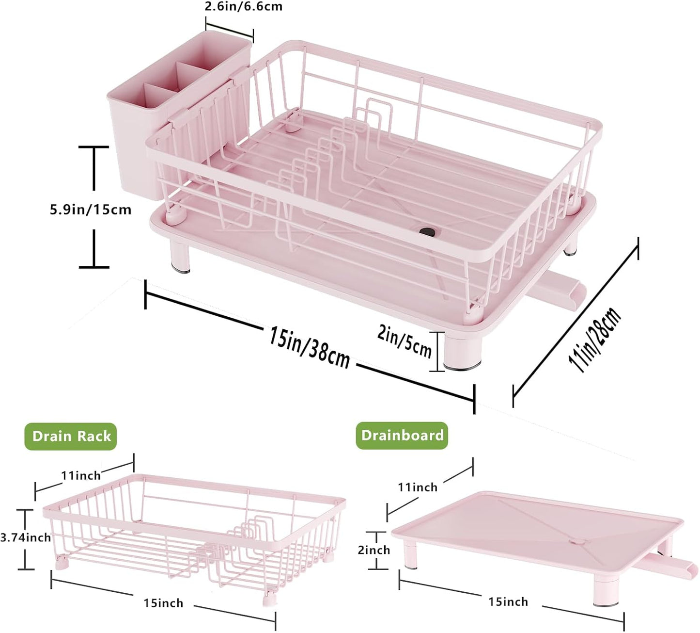 Dish Drainer Rack with Drip Tray, Sink Dish Drainer with Drainage Spout