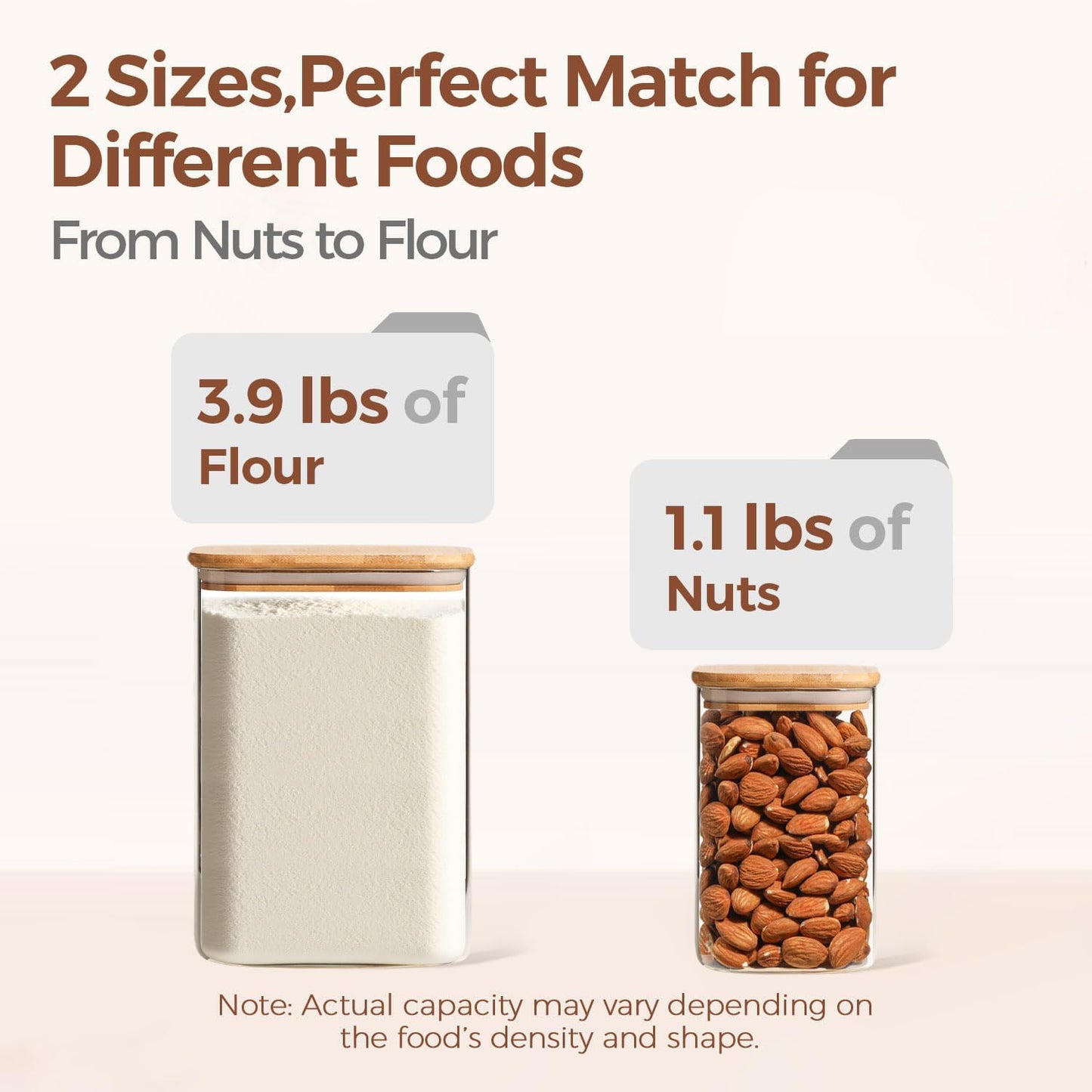 Glass Food Storage Containers, 3.6Qt/1.2Qt Glass Flour and Sugar Containers with Airtight Lids